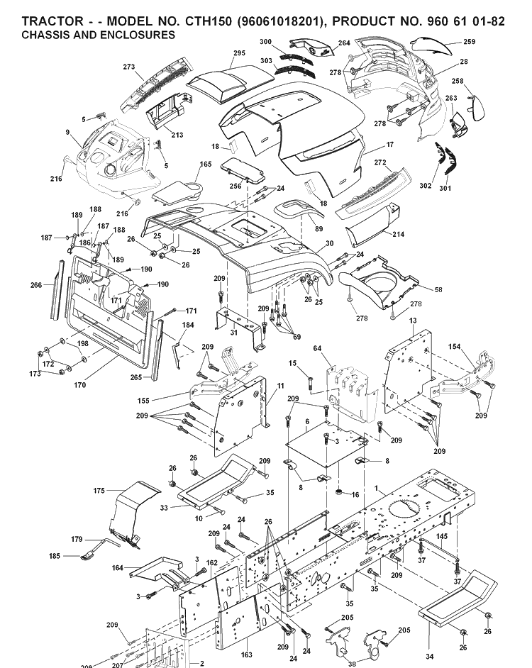 Chassis And Enclosures Diagram and Parts List for CTH150 (96061018201)(2007-05) Husqvarna Lawn Tractor
