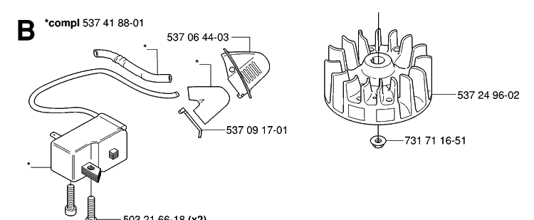 Ignition System Diagram and Parts List for 326HD60 (X-SERIES)(20062700001-20082200000) Husqvarna Hedge Trimmer