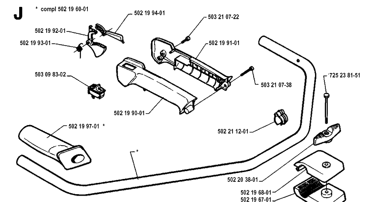 Handle And Controls Diagram and Parts List for 232R 19940600001-19954500000 Husqvarna Brush Cutter