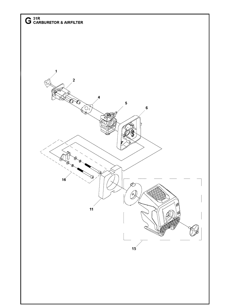 Carburetor And Air Filter Diagram and Parts List for 131R (967843002)(2020-06) Husqvarna Edger