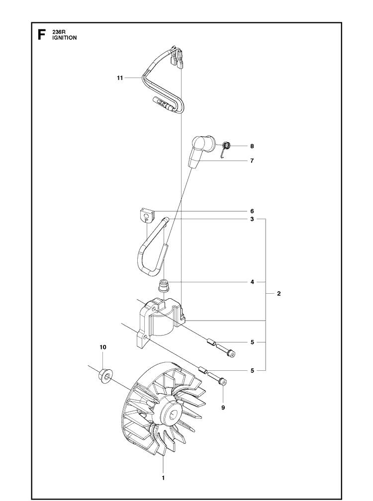 Ignition System 2 Diagram and Parts List for 236R  Husqvarna Brush Cutter