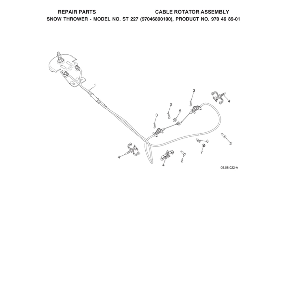 Cable Rotator Assy Diagram and Parts List for ST227-970528702  Husqvarna Snow Blower