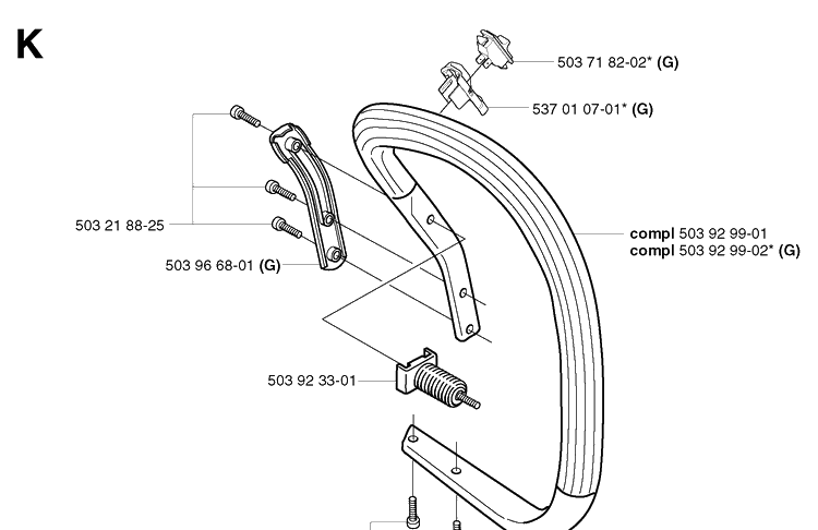 Handle Diagram and Parts List for 359 20031400001-20041800000 Husqvarna Chainsaw