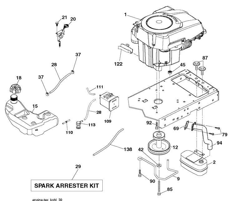 Engine Diagram and Parts List for YTA19K42 (96043014201)(2012-12) Husqvarna Lawn Tractor