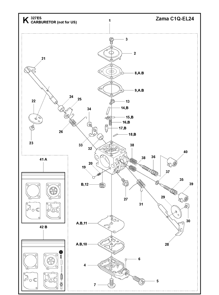 Carburetor 2 Diagram and Parts List for 327ES 20144900001-Current Husqvarna Edger