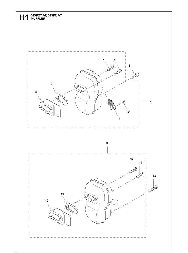 Muffler Diagram and Parts List for 545FXAT  Husqvarna Brush Cutter