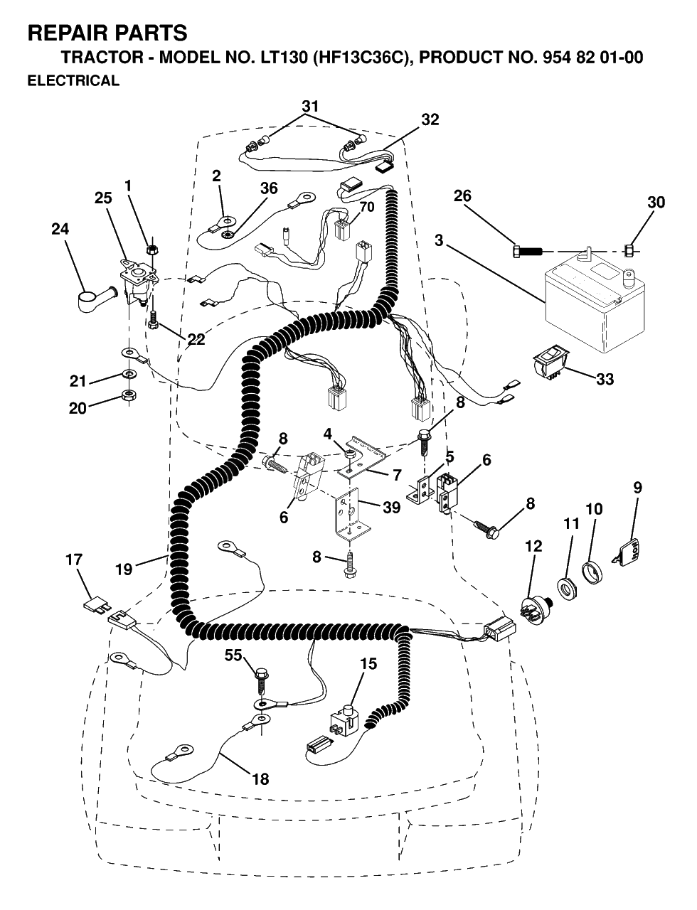 Electrical Diagram and Parts List for LT130 (954820100-C)(1998-12) Husqvarna Lawn Tractor