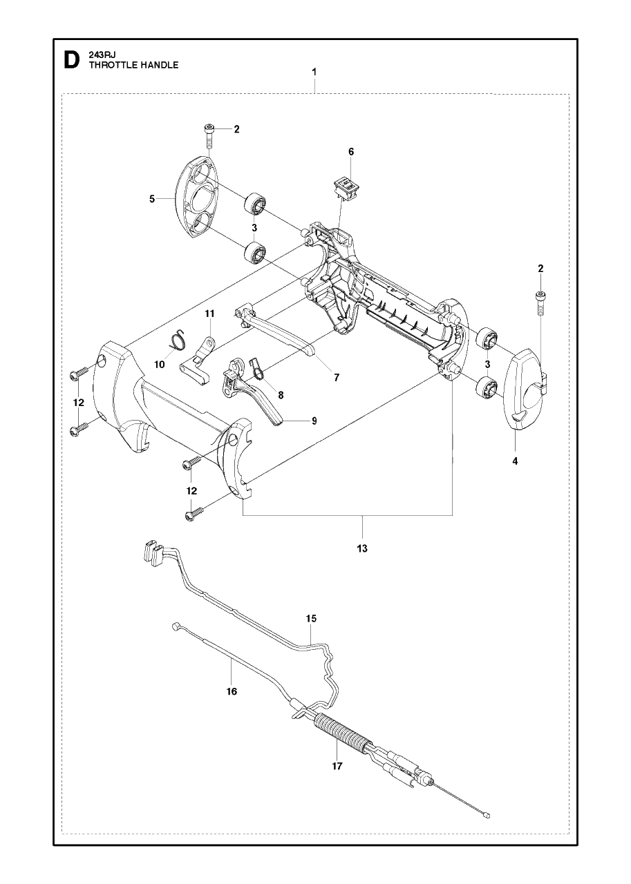 Throttle Controls Diagram and Parts List for 243RJ 20182200001 & Above Husqvarna Trimmer