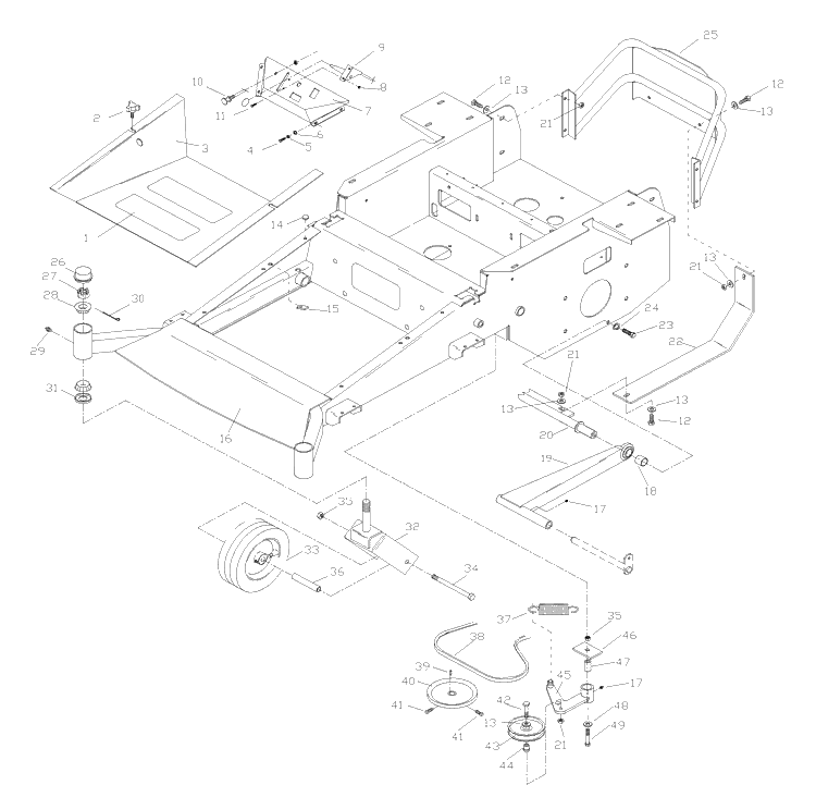 Main Frame Assembly Diagram and Parts List for ZTH6125KAA (968999166)(2002-10) Husqvarna Lawn Mower