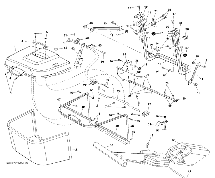 Bagger Diagram and Parts List for CTH150-TWIN 2010-01 Husqvarna Lawn Tractor