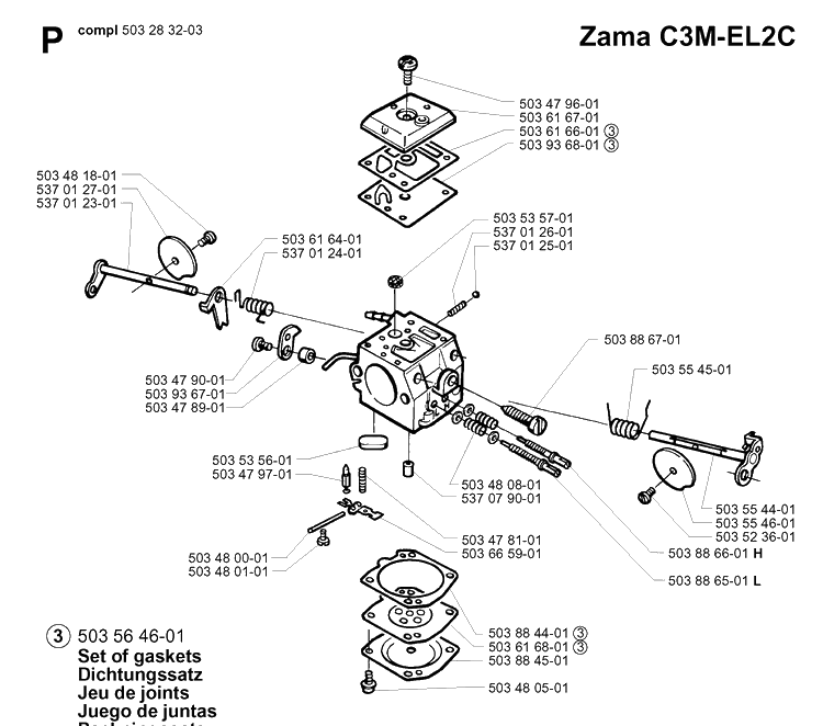 Carburetor Details 4 Diagram and Parts List for 365 20034400001-20051800000 Husqvarna Chainsaw