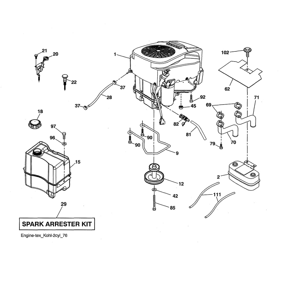 Engine Diagram and Parts List for YTH20K42-96043027400  Husqvarna Lawn Tractor
