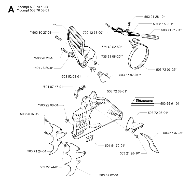 Chain Brake Diagram and Parts List for 395XP/ (XPG)(20051800001-20070100000) Husqvarna Chainsaw