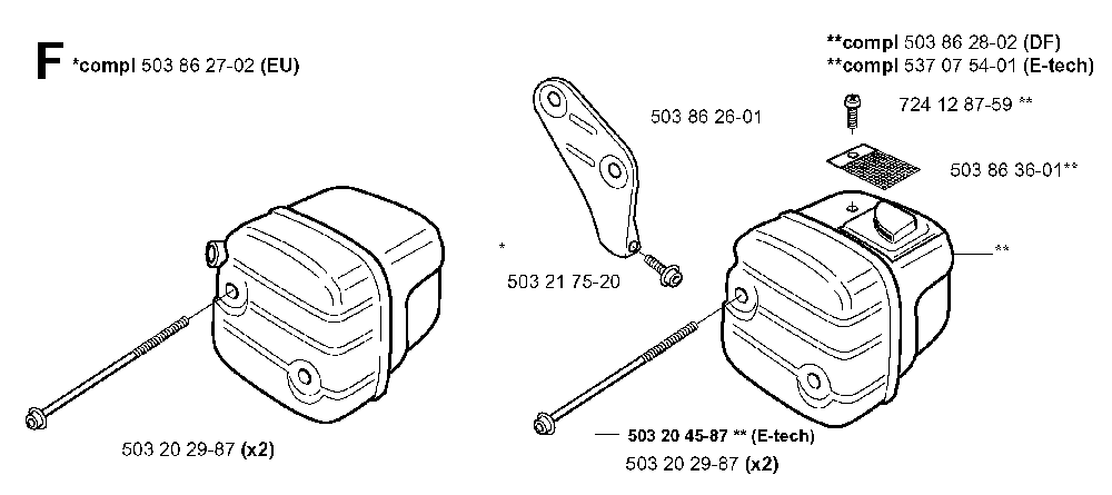 Muffler Diagram and Parts List for 351EPA 20012200001 Husqvarna Chainsaw