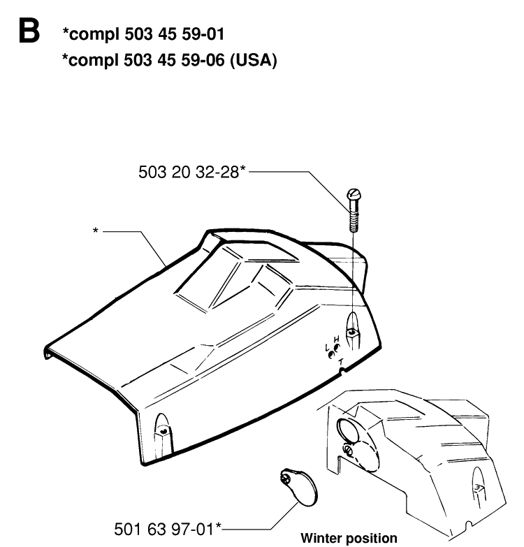 Cover Diagram and Parts List for 42 19944900001-19950600000 Husqvarna Chainsaw