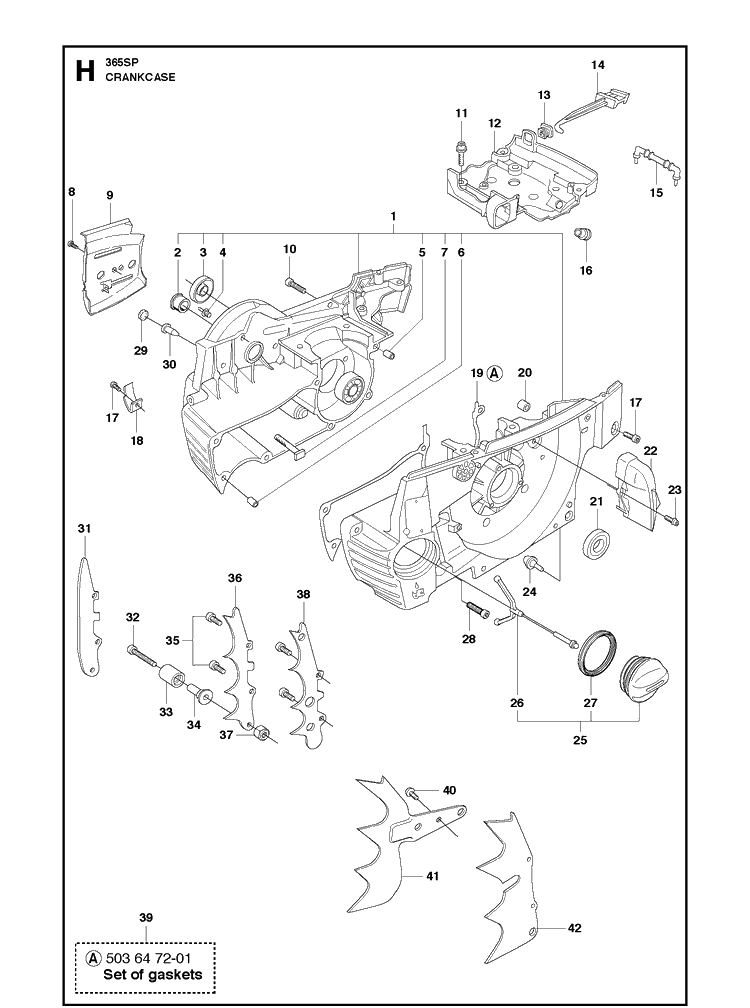 Crankcase Diagram and Parts List for 365 20111900001-20135199999 Husqvarna Chainsaw
