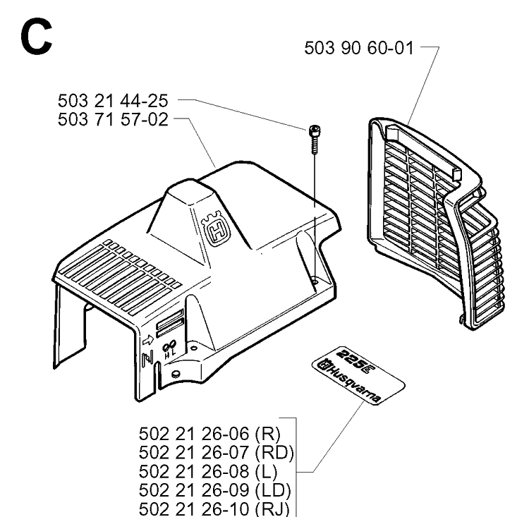 Cylinder Cover Diagram and Parts List for 225L 19970500001-20004000000 Husqvarna Edger