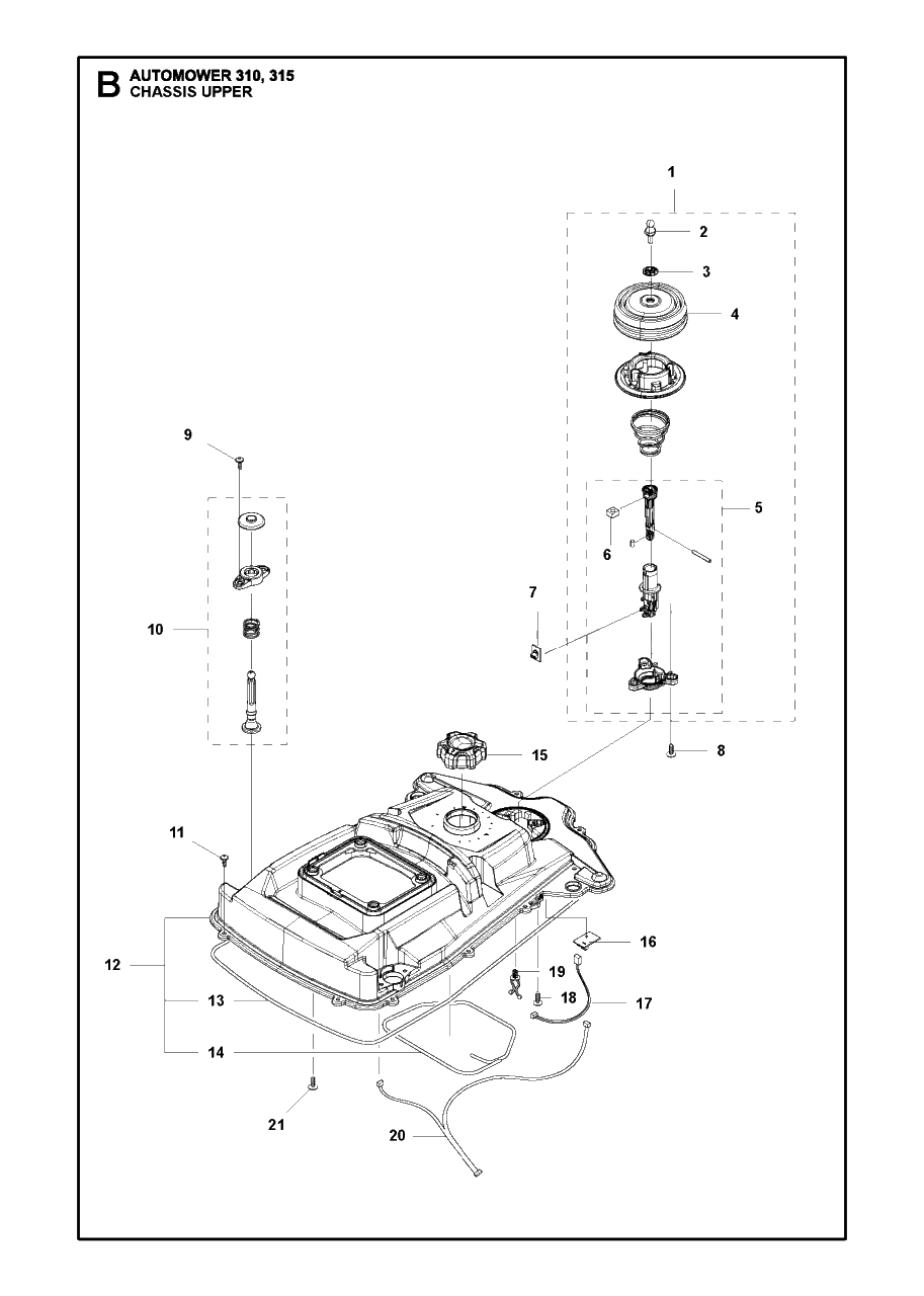 Chassis Upper Diagram and Parts List for 315 2016-02 Husqvarna Lawn Mower