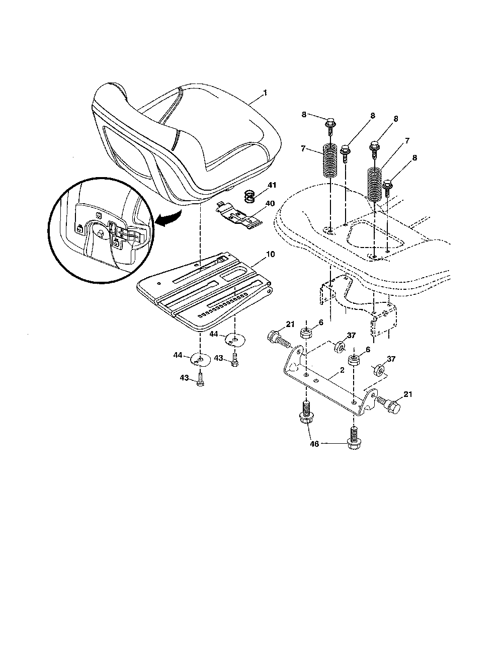 Seat Diagram and Parts List for 96045004700  Husqvarna Lawn Tractor