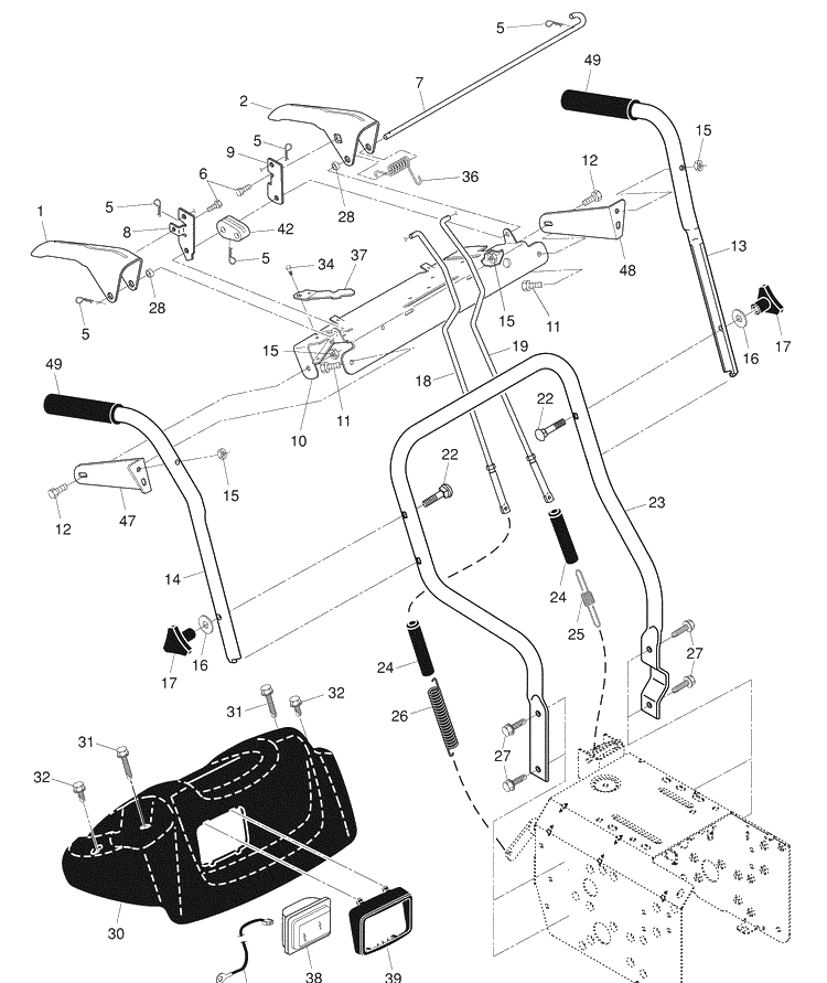 Handles Diagram and Parts List for 924SBE (96193002202)(2007-10) Husqvarna Snow Blower