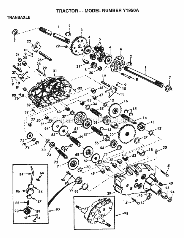 Steering Assembly Diagram and Parts List for Y1950A 1995 Husqvarna Lawn Tractor