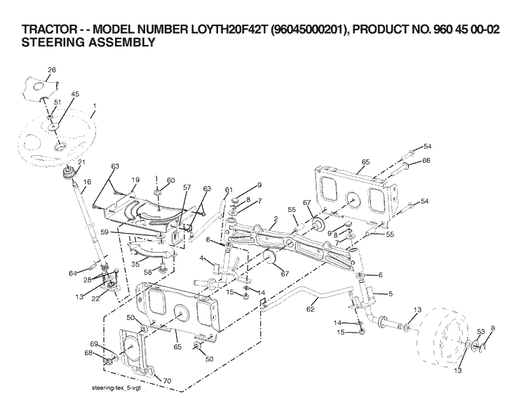 Steering Diagram and Parts List for LOYTH20F42T (96045000201)(2006) Husqvarna Lawn Tractor