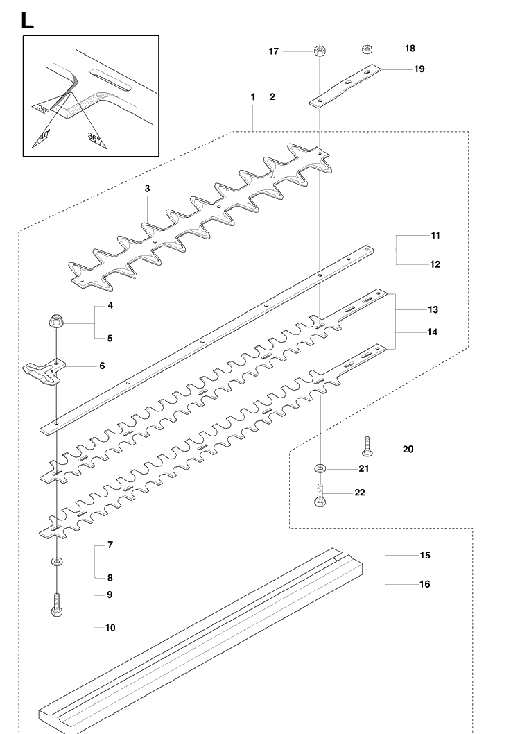Cutting Equipment Diagram and Parts List for 323HD60 20081400001-20090400000 Husqvarna Hedge Trimmer