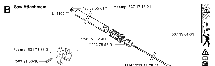 Attachments Diagram and Parts List for 325P 20042300001-20062999999 Husqvarna Pole Saw