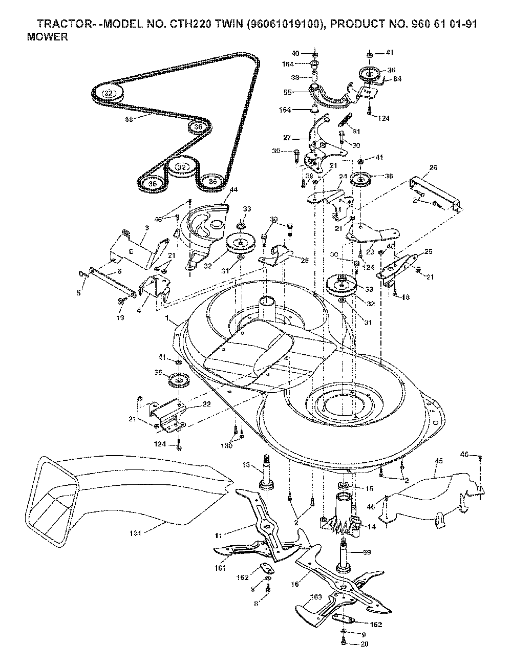Mower Deck / Cutting Deck Diagram and Parts List for CTH220TWIN (96061019100, 960610191)(2007-04) Husqvarna Lawn Tractor