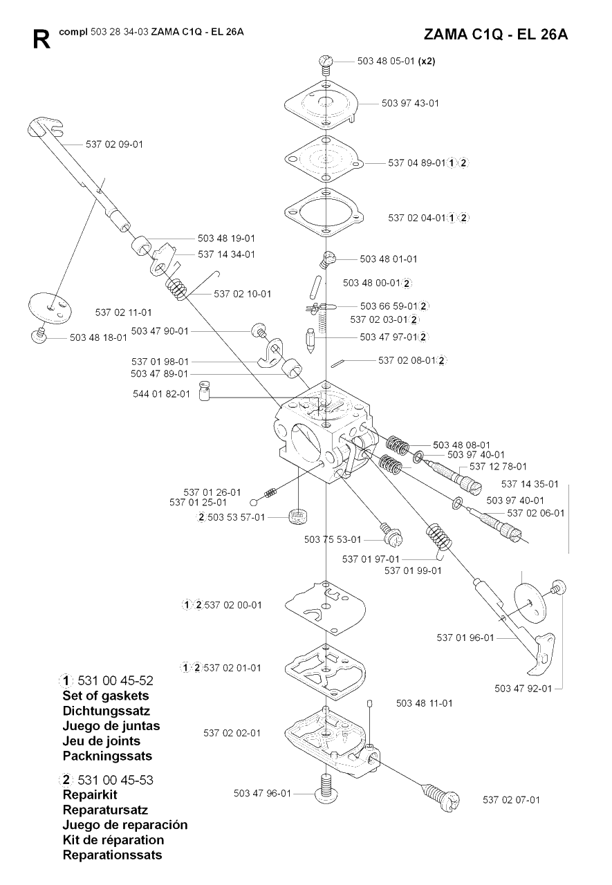 Carburetor Details Diagram and Parts List for HA850 20090900001 & Above Husqvarna Trimmer