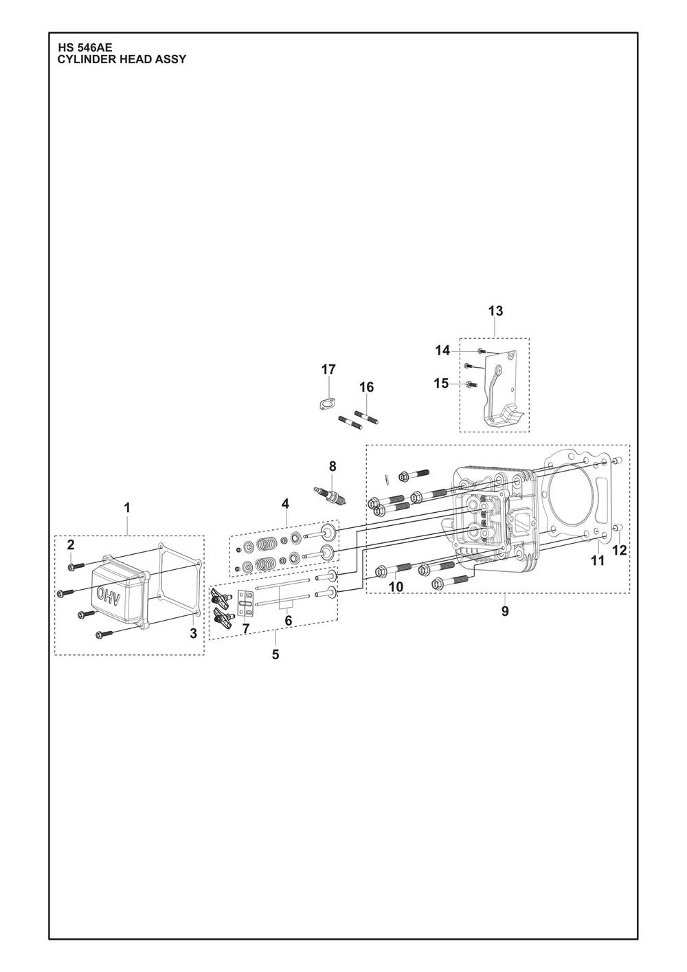 Cylinder Head Assembly Diagram and Parts List for HS546AE  Husqvarna Engine
