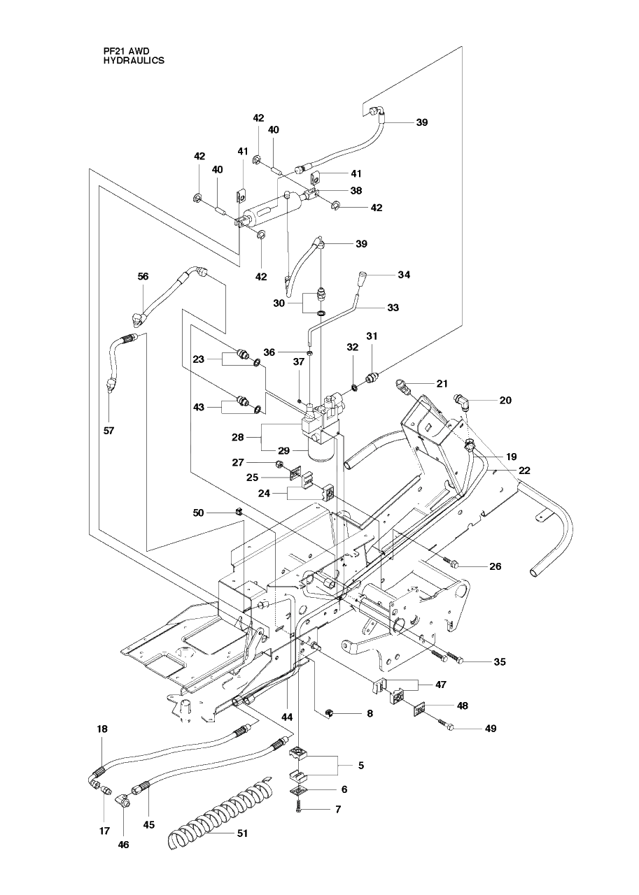 Hydraulic Frame 2 Diagram and Parts List for PF21AWD (965192501)(2010-07) Husqvarna Lawn Tractor