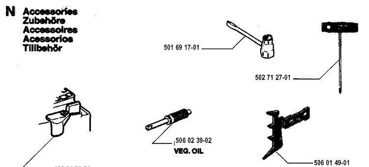 Accessories Diagram and Parts List for 45 19952300001-19981800000 Husqvarna Chainsaw