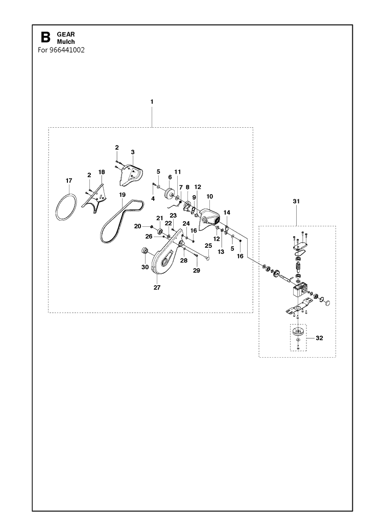 Gear Box Diagram and Parts List for WB48SE 966440902 Husqvarna Lawn Mower