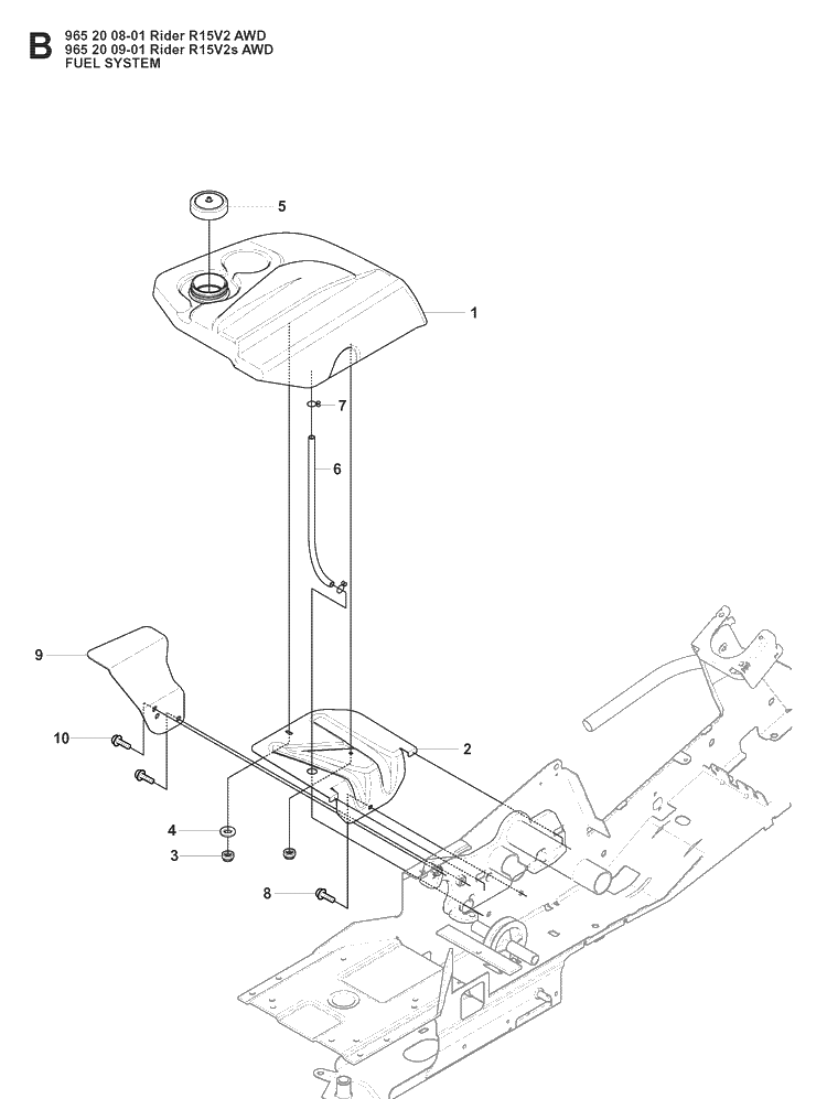 Fuel System Diagram and Parts List for RIDER15V2AWD (965200901)(2008-01) Husqvarna Lawn Mower
