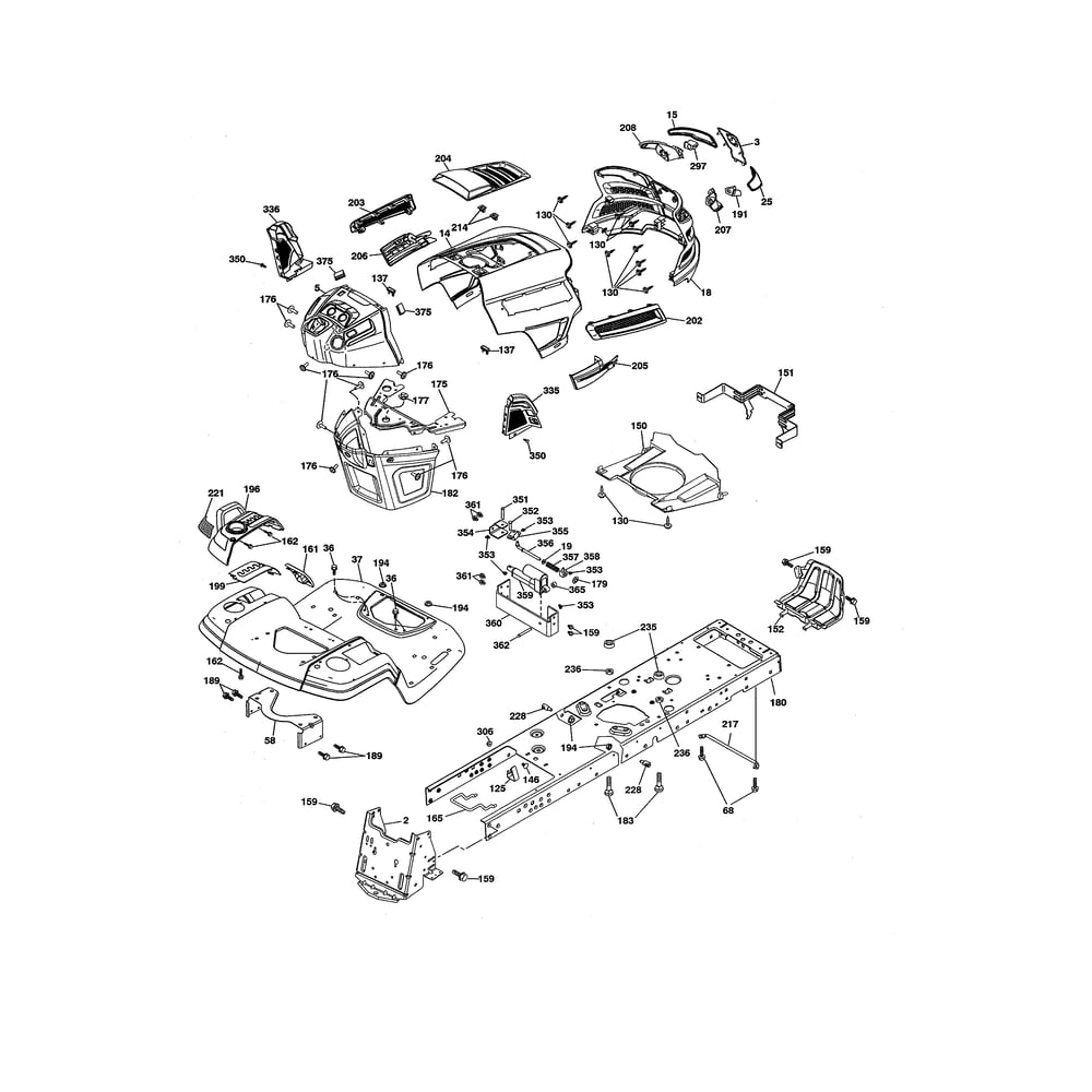 Chassis Diagram and Parts List for GTH52XLS-96045005700  Husqvarna Lawn Tractor