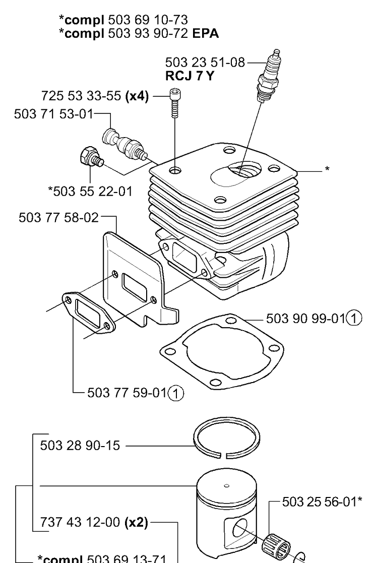 Piston/Cylinder Diagram and Parts List for 365EPA 2002-01 Husqvarna Chainsaw