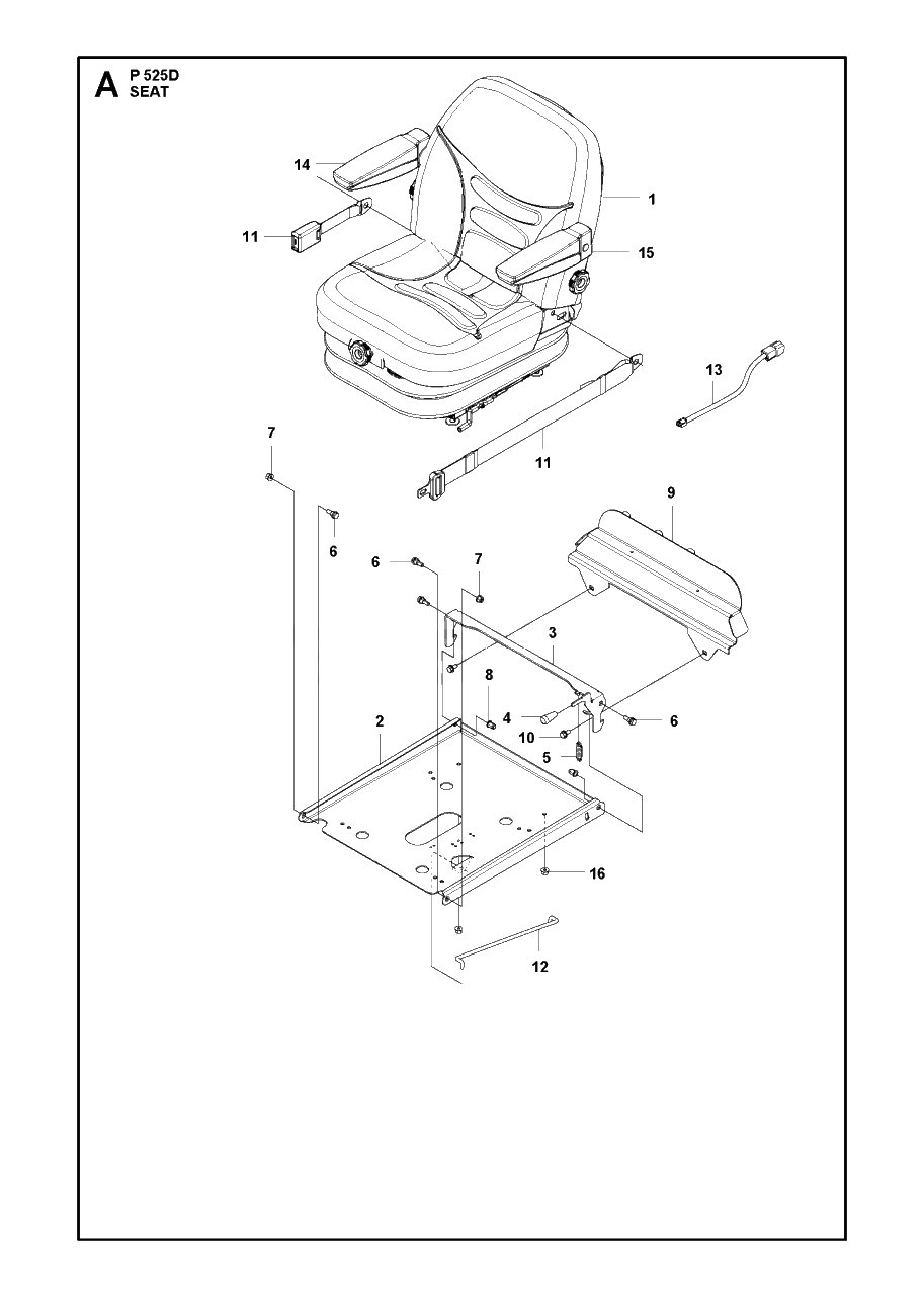 Seat Diagram and Parts List for P525D 20120100001 - 20143999999 Husqvarna Lawn Tractor