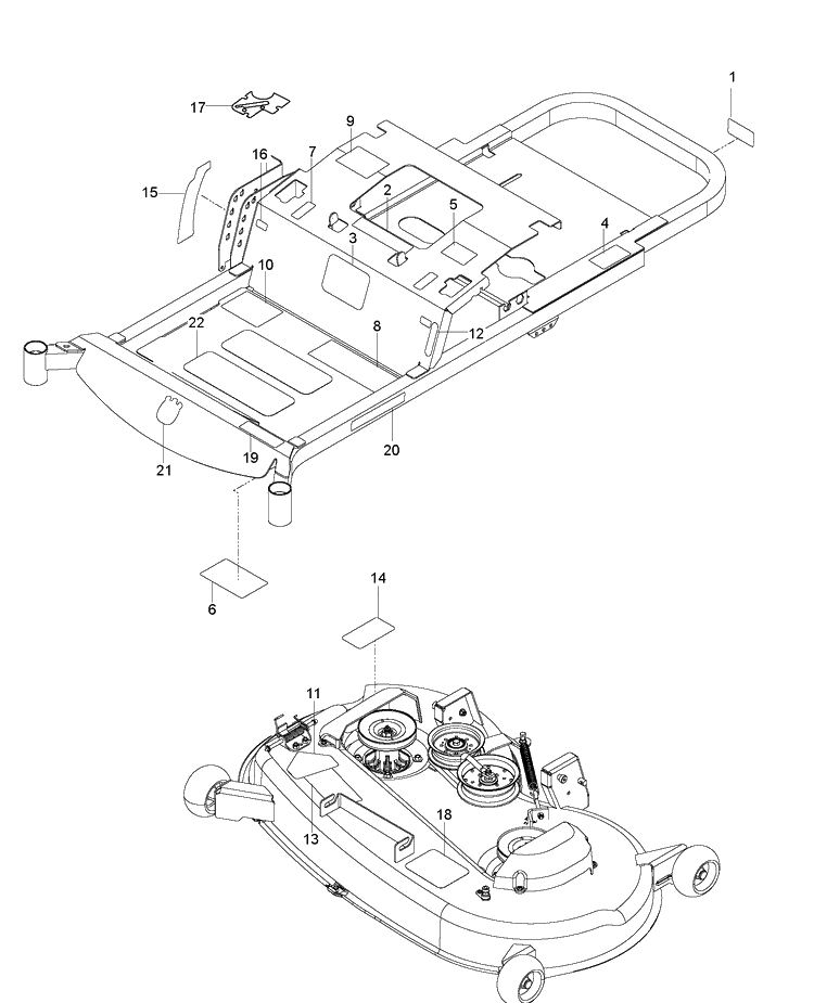 Decals Diagram and Parts List for RZ4621BF (96667650100)(2010-09) Husqvarna Lawn Mower