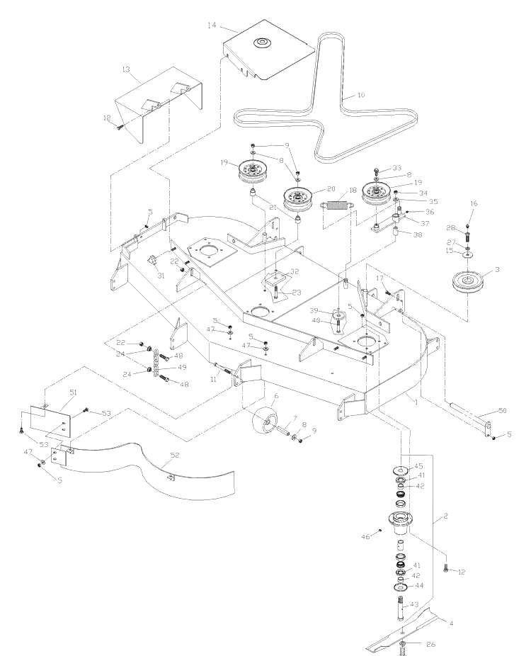 Front Deck Assembly 61 Inch Diagram and Parts List for ZTH6127KOB (968999224) (033600000 and Up)(2004-09) Husqvarna Lawn Mower