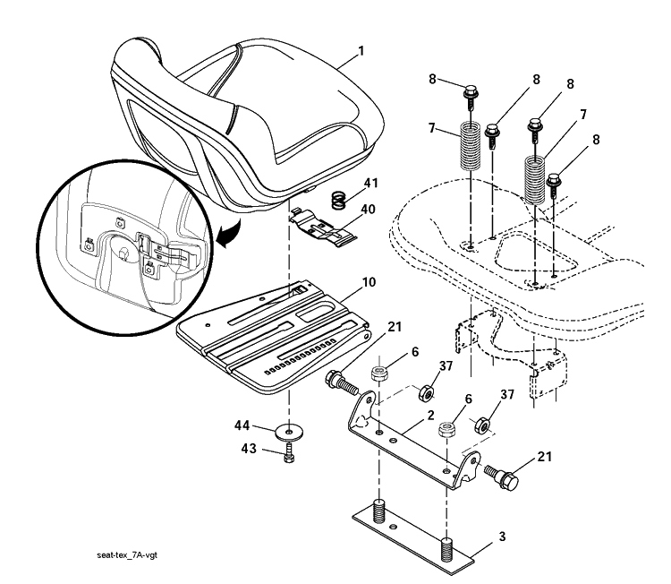 Seat Diagram and Parts List for YTH150 (96041002102)(2009-01) Husqvarna Lawn Tractor