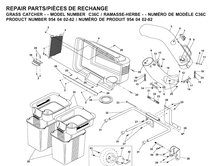 Bagger Diagram and Parts List for 954040282 2001-09 Husqvarna Lawn Tractor Accessories