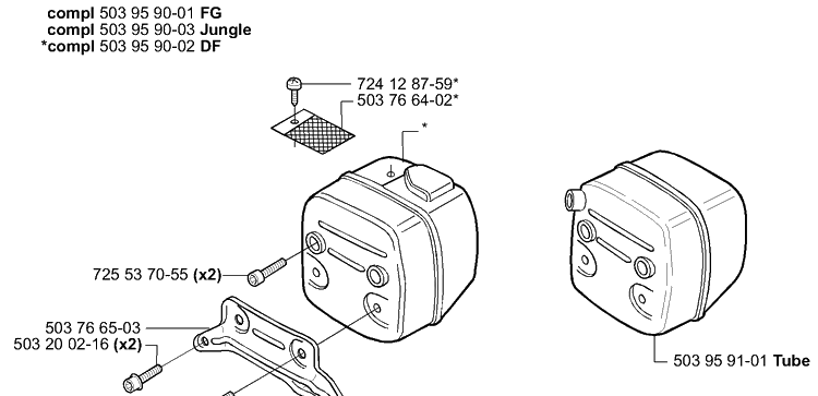 Muffler Diagram and Parts List for 385 2001-04 Husqvarna Chainsaw