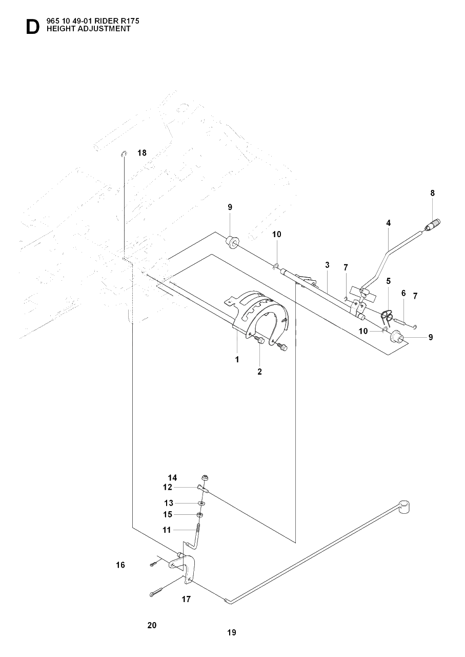 Height Adjustment Diagram and Parts List for R175 (965104901)(2007-01) Husqvarna Lawn Tractor