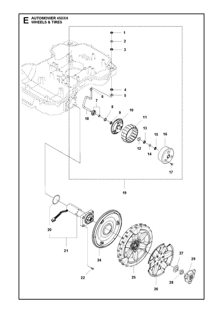 Wheels And Tires Diagram and Parts List for 450XH 2020 Husqvarna Lawn Mower