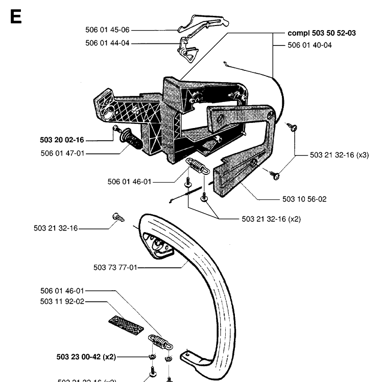 Handle Diagram and Parts List for 49 19981800001-20013499999 Husqvarna Chainsaw