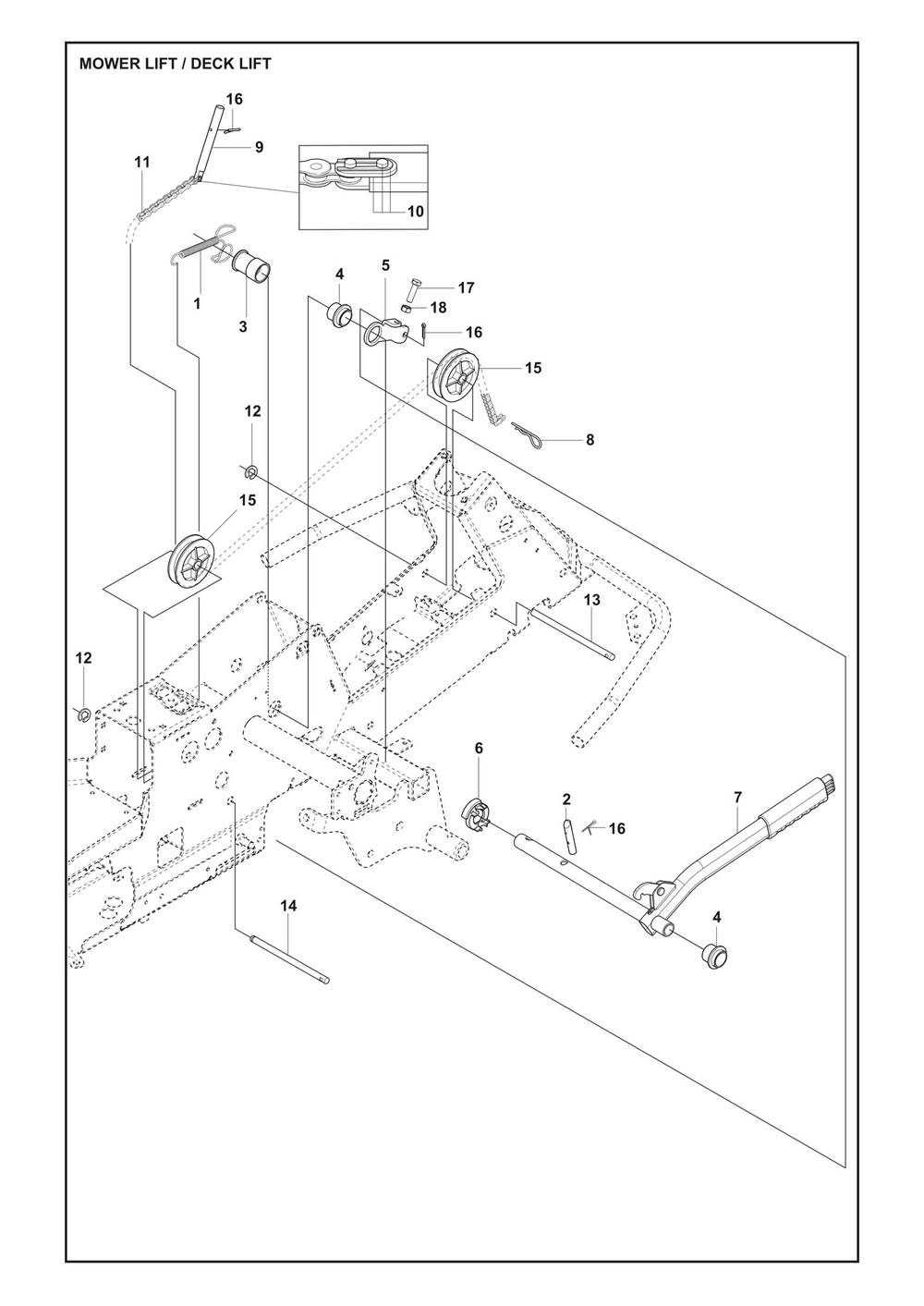 Mower Lift / Deck Lift Diagram and Parts List for R200IX  Husqvarna Lawn Tractor