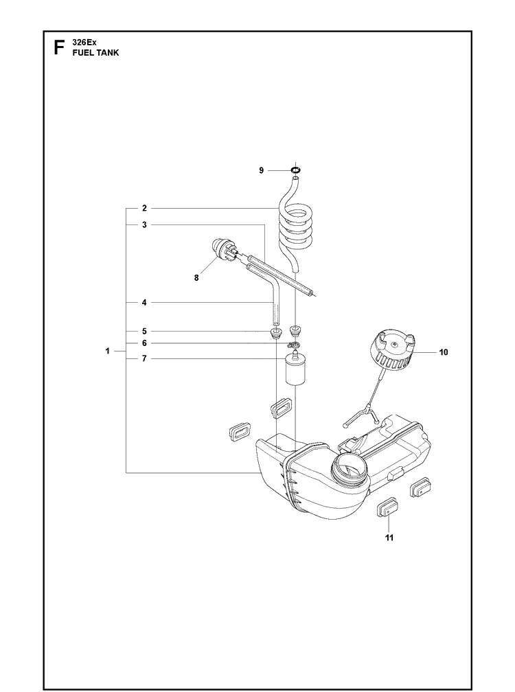Fuel Tank Diagram and Parts List for 326EX  Husqvarna Edger
