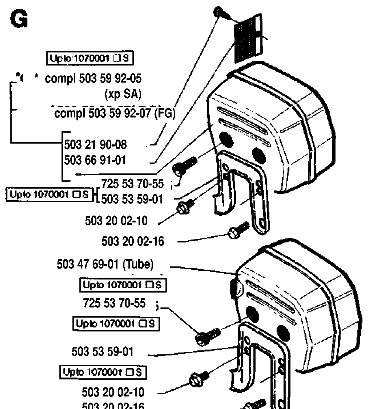 Muffler Diagram and Parts List for 61 19933600001-19970100000 Husqvarna Chainsaw