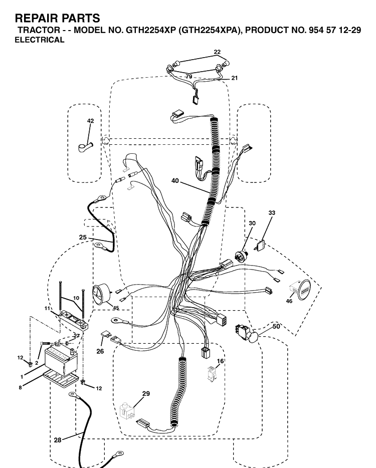 Electrical Diagram and Parts List for GTH2254XP-GTH2254XPA 2004-08 Husqvarna Lawn Tractor